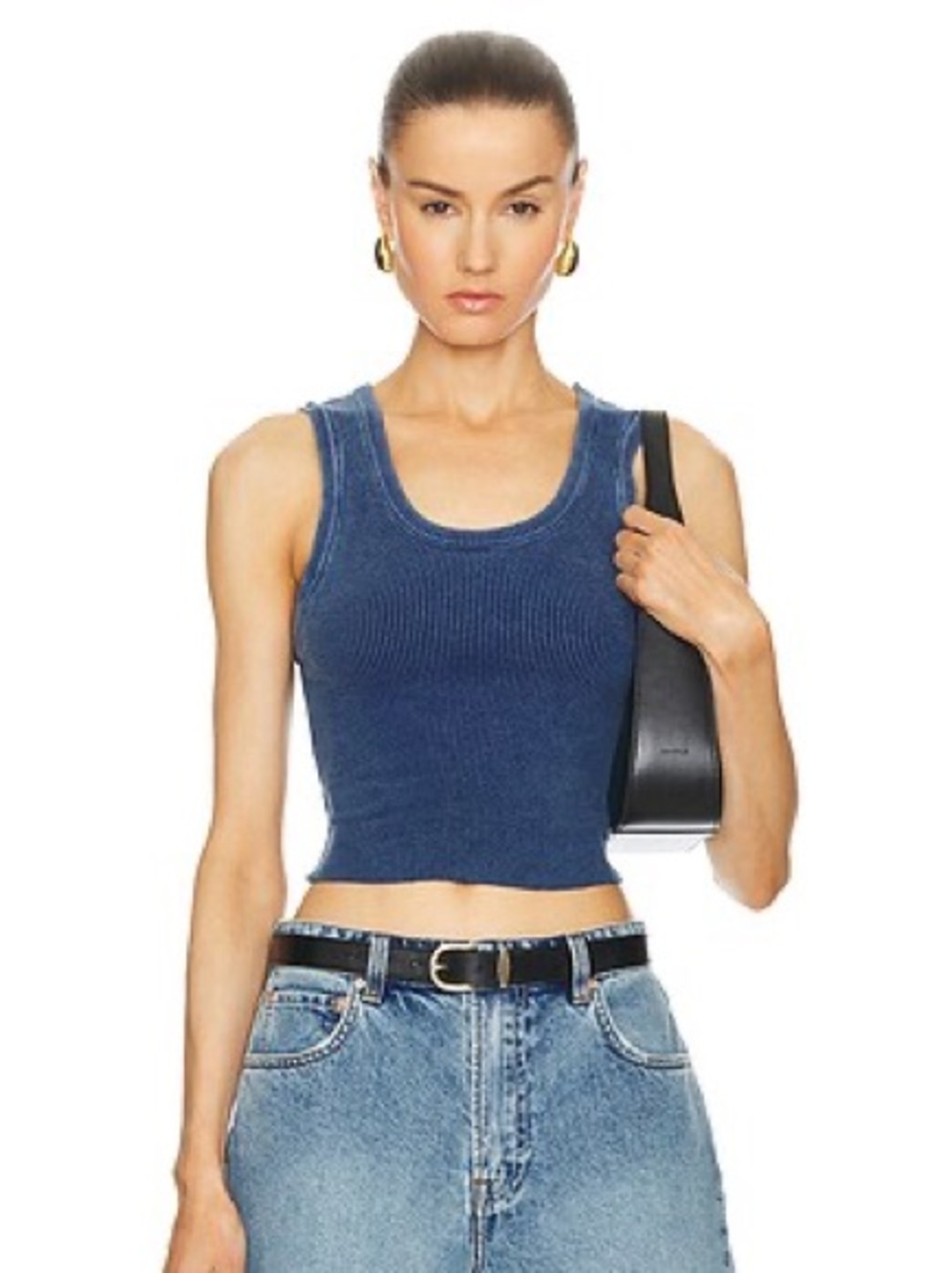 Agolde Cropped Poppy Indigo Blue Cut Off Raw Hem Tank Top EUC Size Small